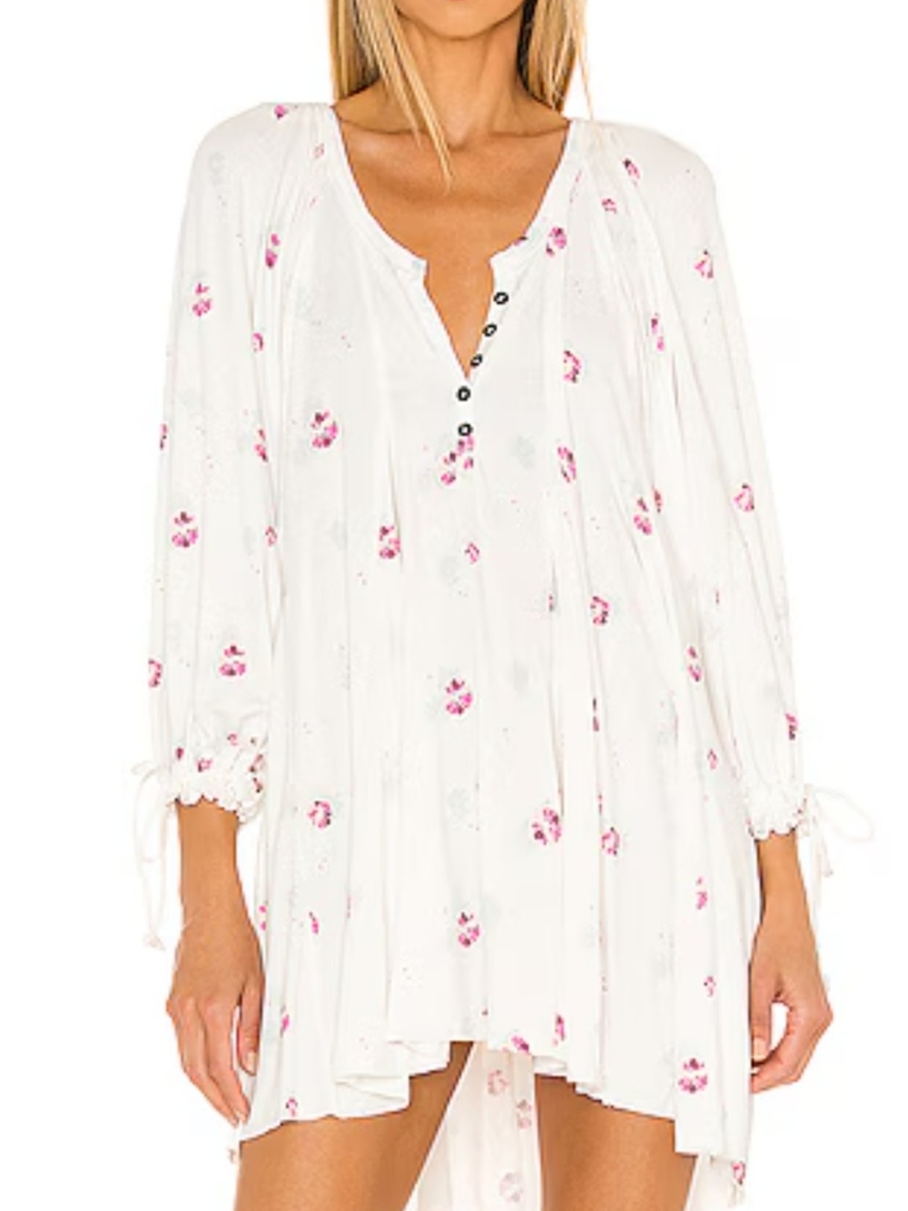 White Floral Button-Front Babydoll Dress Tunic Size L